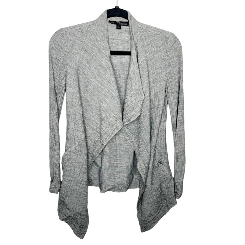 LAFAYETTE 148 / gray silk blend crinkle waterfall cardigan jacket / 0